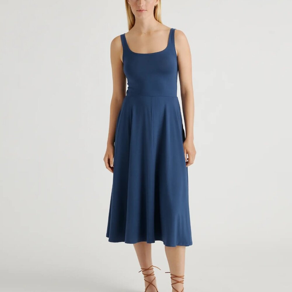 Quince Tencel Jersey Fit & Flare Midi Dress, Navy Blue, NWT (XS, S, M, L, XL)